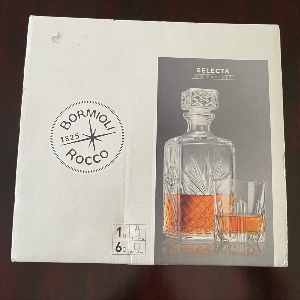 Bormioli Rocco Selecta 7 Piece Whiskey Set 1 Decanter And 6 Lowball Glasses